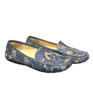 Vaneli Blue Snake Print Fur Slip On Loafers Dress Shoes